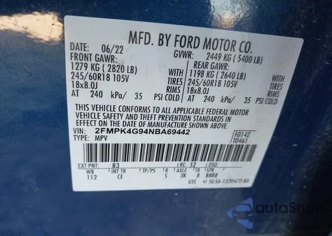 2022 Ford Edge Se из США, поврежденный, VIN 2FMPK4G94NBA69442